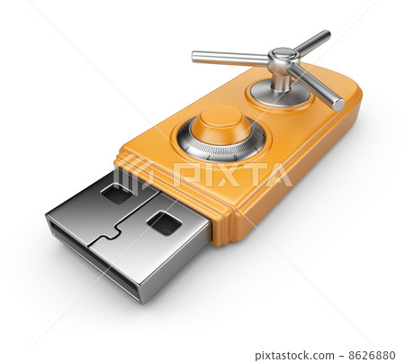 Data security concept. USB flash drive with lock. 3D isolated on 8626880