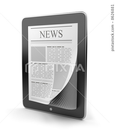 Newspaper on tablet pc. Mobile device 3D. Icon isolated on whit Newspaper on tablet pc. Mobile device 3D. Icon isolated on whit 8626881
