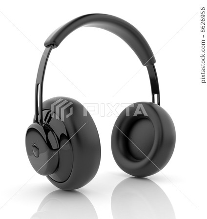 Black audio headphones 3D. Icon. Isolated on white background Black audio headphones 3D. Icon. Isolated on white background 8626956