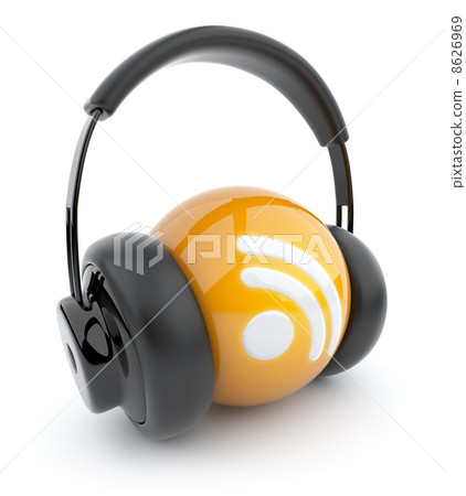 Feed or Rss icon 3D. Blog. Sphere witch audio headphones. Isolat Feed or Rss icon 3D. Blog. Sphere witch audio headphones. Isolat 8626969