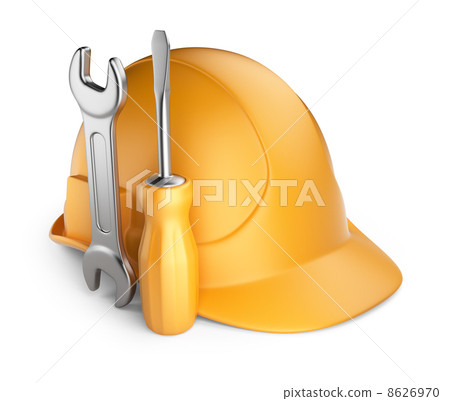 Helmet and tools. 3D Icon isolated on white background 8626970