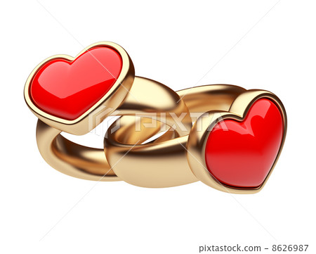 Gold two ring with red heart 3D. Love concept.... - Stock Illustration ...