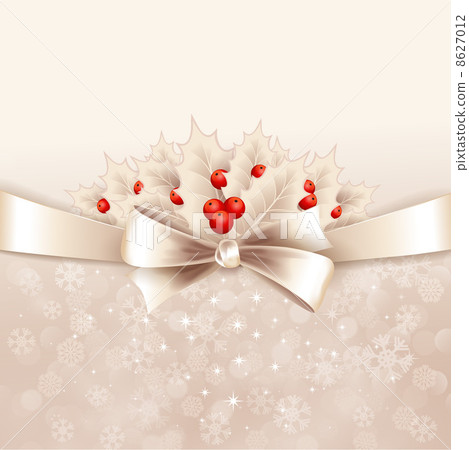 Vector christmas background with bow and holly Vector christmas background with bow and holly 8627012