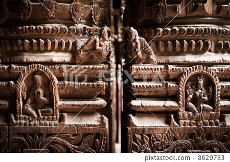 Hindu temple architecture detail.. Nepal Hindu temple architecture detail.. Nepal 8629783