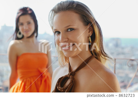 two happy women smiling at camera two happy women smiling at camera 8632723