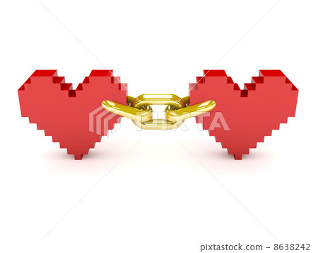 Two hearts linked by golden chain. Concept 3D illustration 8638242