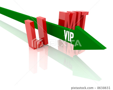Arrow with word  VIP breaks word Limit. Concept 3D illustration. 8638631
