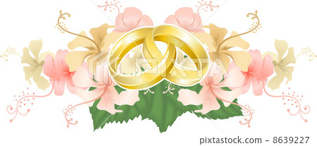Wedding designg intertwined wedding rings and hibiscus 8639227