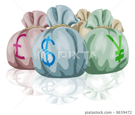 Money bag sacks containing currencies 8639472