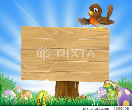 Easter sign with bird and eggs 8639696