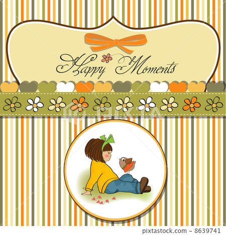 cute young girl talking to little bird cute young girl talking to little bird 8639741