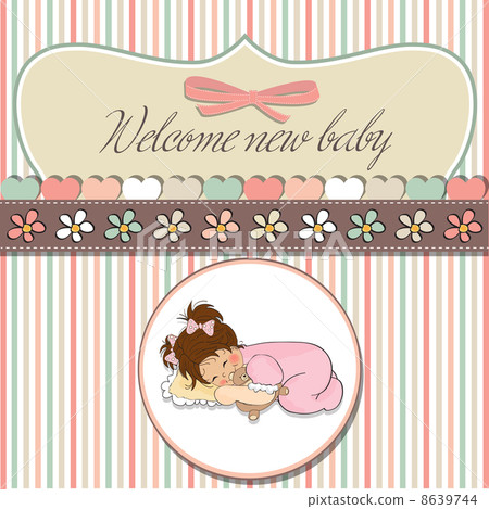 baby shower card with little baby girl play with her teddy bear baby shower card with little baby girl play with her teddy bear 8639744
