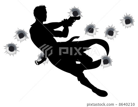 Action hero in gun fight silhouette Action hero in gun fight silhouette 8640210