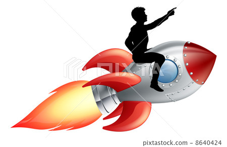 Businessman riding rocket ship 8640424