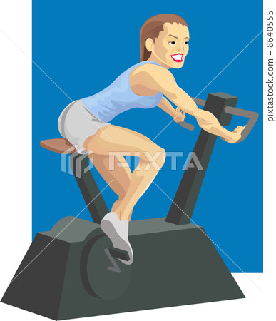 woman on exercise bike woman on exercise bike 8640555