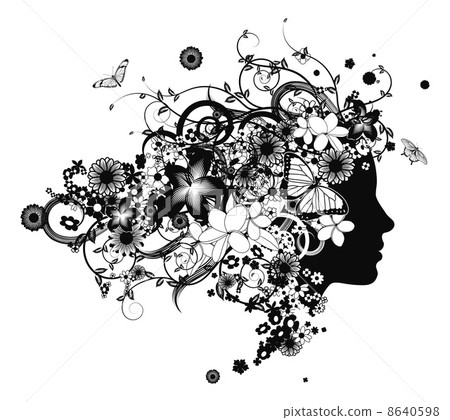 Beautiful woman with hair made of flowers 8640598