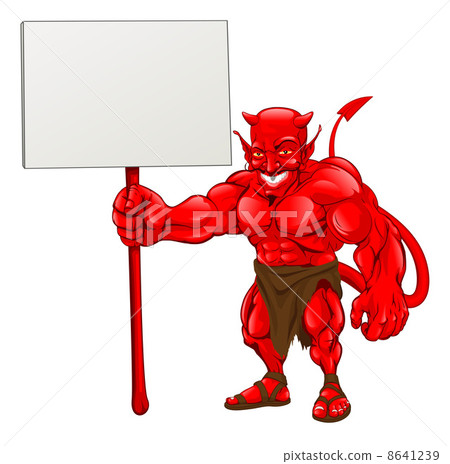 Devil standing holding sign 8641239