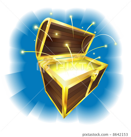 Illustration of treasure chest with sparks flying 8642153