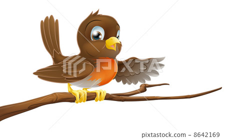 Robin bird on branch pointing Robin bird on branch pointing 8642169