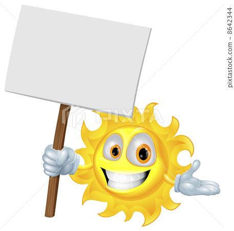 Sun character holding a sign board Sun character holding a sign board 8642344