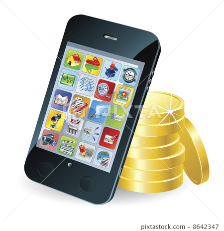 Smart phone and coins illustration Smart phone and coins illustration 8642347