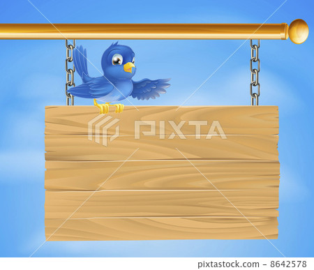 Blue bird on wooden sign Blue bird on wooden sign 8642578