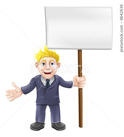 Cartoon suit man holding sign 8642636