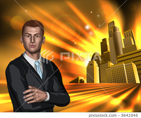 Business man with city background 8642848