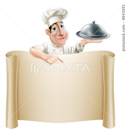Cartoon Chef Pointing at Menu 8643091