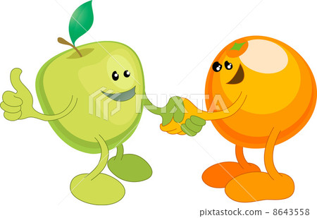 Apple and Orange happily shaking hands 8643558