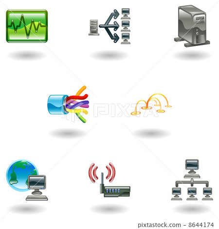 Glossy Computer Network Icon Set - Stock Illustration [8644174] - PIXTA