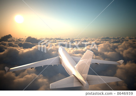 Airplane flying above clouds 8646939