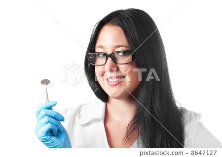 brunette young smiling female dentist isolated on white background brunette young smiling female dentist isolated on white background 8647127