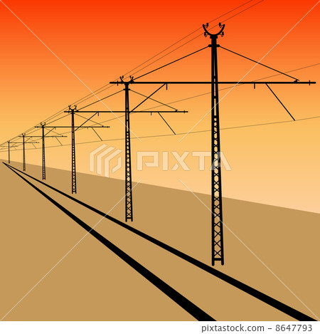 Railroad overhead lines. Contact wire. Vector illustration. 8647793