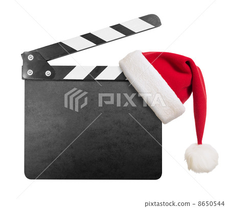 Clapper board with Santa's hat on it isolated on white 8650544
