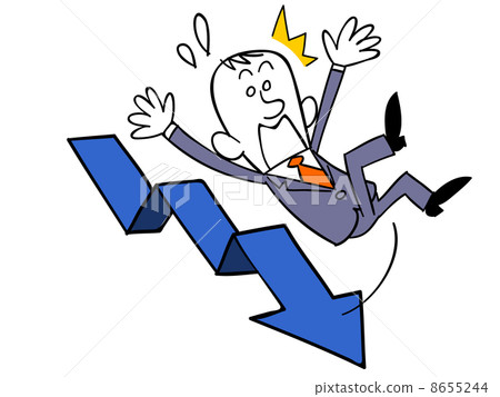 一個下降的箭頭和一個墮落的商人 8655244