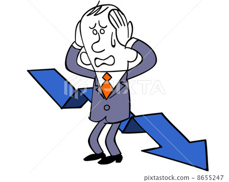 Businessman holding downward arrow and head 8655247