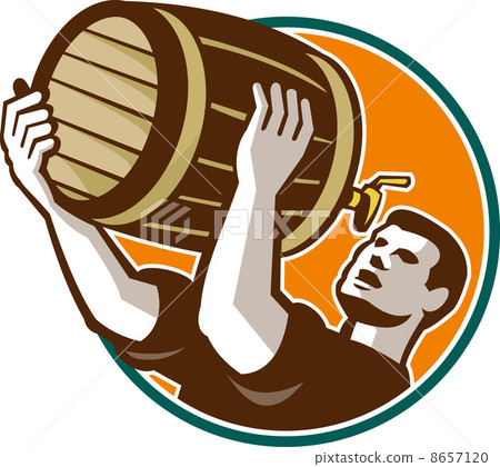 Bartender Pouring Drinking Keg Barrel Beer Retro 8657120