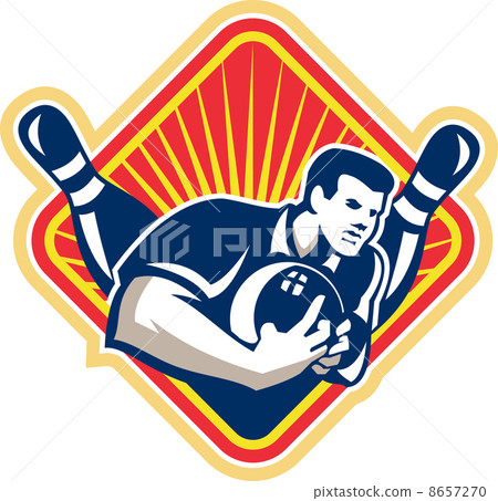 Bowler Pose Bowling Ball Pins Retro 8657270