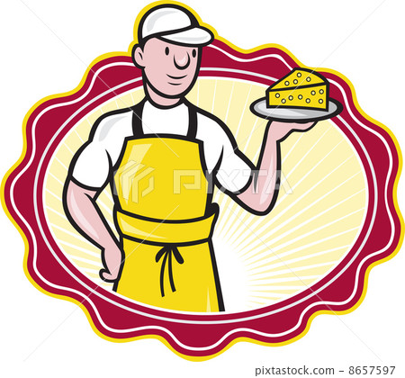 Cheesemaker Holding Plate of Cheese 8657597