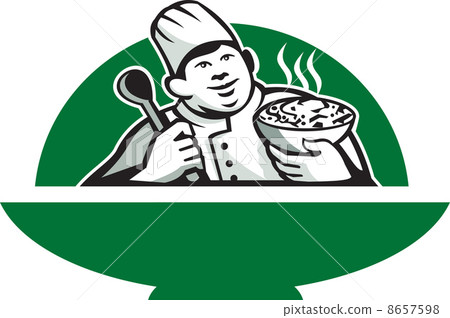 Fat Chef Cook Holding Bowl Spoon Retro Fat Chef Cook Holding Bowl Spoon Retro 8657598