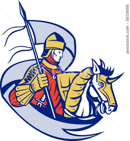 Knight With Flag Shield Horse Retro Knight With Flag Shield Horse Retro 8659006