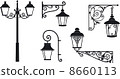 Iron wrought lanterns with decorative ornaments. Vector illustration. 8660113