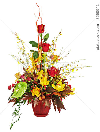 Colorful flower bouquet arrangement centerpiece in vase isolated 8660941