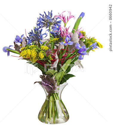 Colorful flower bouquet arrangement centerpiece in vase isolated Colorful flower bouquet arrangement centerpiece in vase isolated 8660942