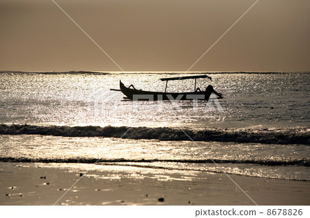Drifting boat on a sunset 8678826