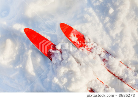 tips of red skis in sunny snow tips of red skis in sunny snow 8686278
