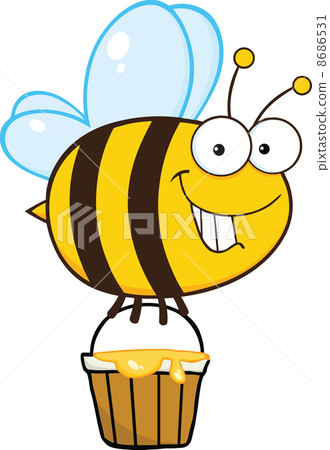 Cute Bee Flying With A Honey Bucket 8686531