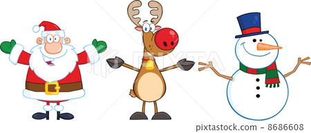 Santa Claus,Reindeer And Snowman  8686608