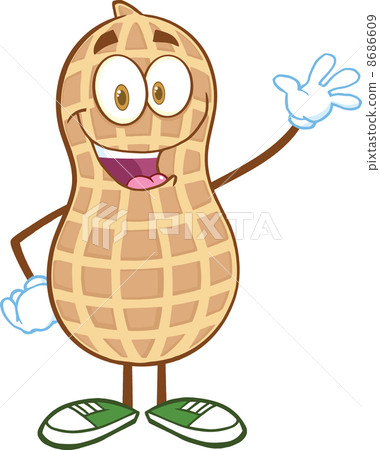 Happy Peanut Cartoon Character Waving For Greeting-插圖素材 [8686609] - PIXTA圖庫